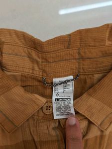 Decathlon Forclaz Brown Plaid Long Sleeve Shirt
