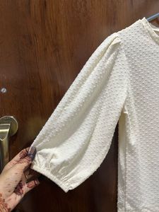 Cream Textured Puff Sleeve Top