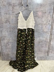 Floral Print Crochet Maxi Dress