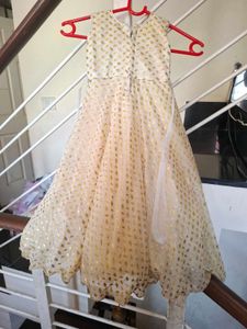 beige dress with Gold Print