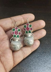 Very Very Beautiful Brass Earrings With Semi-precious Stone Work 👌 😍