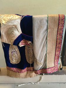 Elegant Blue Velvet Lehenga Choli Set