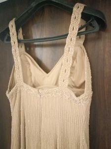 Eye-catching Beige Stap Dress Fully Loaded