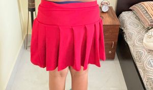 Red Pleated Mini Skirt