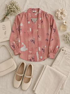 Pink Floral Print Long Sleeve Blouse
