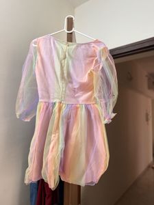 Rainbow Sheer Puff Sleeve Dress