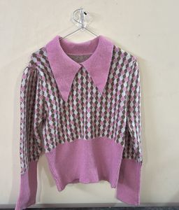 Pink & Brown Pattern Knit Sweater