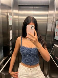Blue Shaggy Crop Top