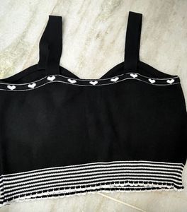 Black Cropped Knit Top with Heart Detail