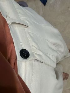Cream Wide Leg Pleated Pants