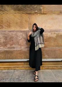plain Black Kurta with Printed Dupatta