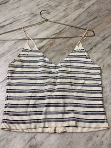 Striped Cropped Tank Top with Zipper