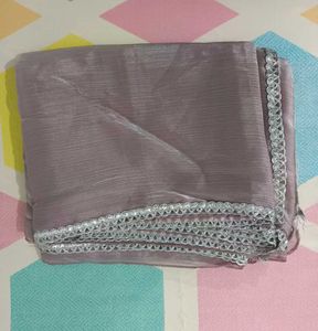Elegant Sequinned satin Saree With Silver Border