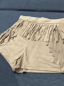 Tan Fringed Suede Shorts