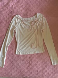 Cute Pink Long Sleeve Tie-Front Top