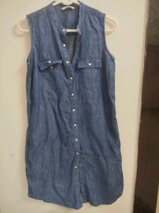 Sleeveless Denim Shirt Dress