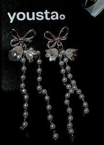 Elegant Flower-bow & Pearl Drop Korean Earrings