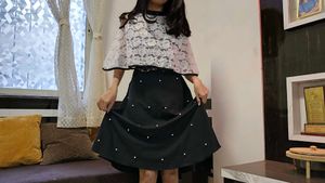 Cute Black Skirt & Lace Top Set