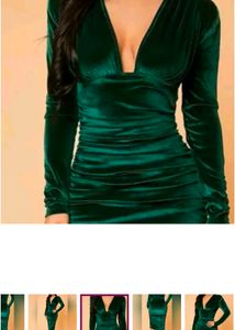 SHEIN Emerald Deep Green Velvet Ruched Dress