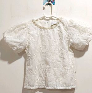 Kids Stylish White Puff Sleeve Top with Long skirt