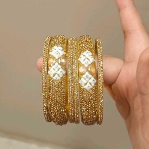 Gold & White Beaded Bangles