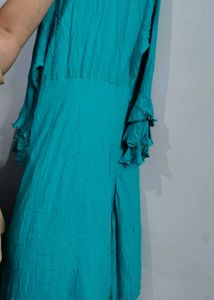 Teal Ruffle Sleeve up and down kurti dress