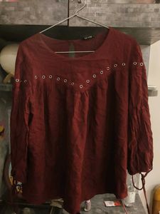 Maroon Eyelet Detail Top