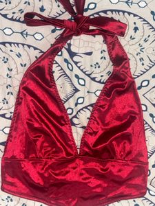 Shiny Red Halter Neck Top