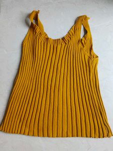Yellow Ribbed Button-Up Tank Top