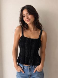 Black Striped Smocked Top