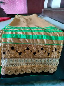 Elegant Beige &amp; Green Saree