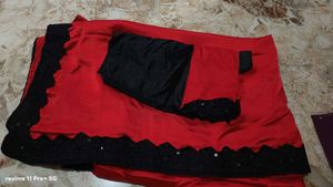 Red Satin Saree with Black Border