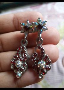 Elegant Dangle Earrings with Red &amp; Clear Stones