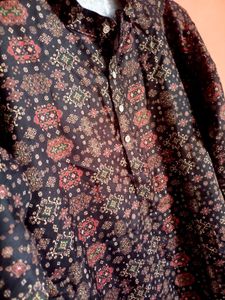 Printer Ethnic Men Black Kurta