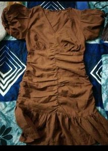 Brown Ruffle Mini Dress