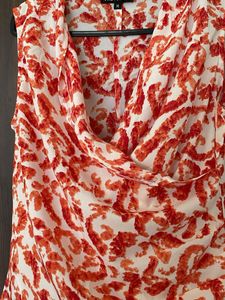 Stylish Orange &amp; White Print Sleeveless Top
