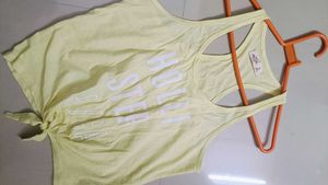 Yellow Graphic Tie-Front Tank Top
