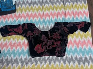 Velvet Floral Print Blouse