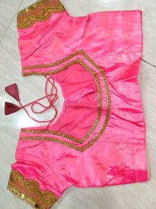 Elegant Pink Embroidered Saree with design blous