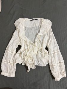 Boho White Ruffle Blouse