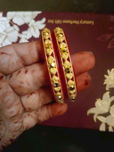 Elegant Gold plated Red pola Bangles