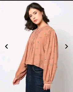 Yousta floral print pleated placket Top