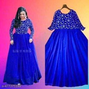 Royal Blue Embroidered  party gown