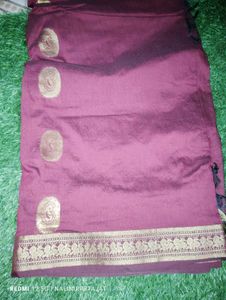 Maroon Silk Saree with Gold Border