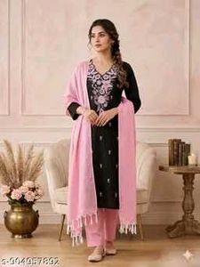 Elegant Black Kurta Set with Pink Dupatta