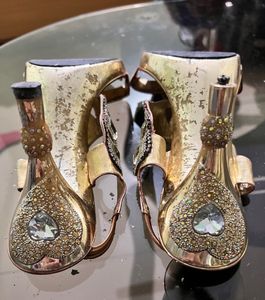 Gold Jeweled Wedding Heels Size 6