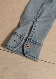 Distressed blue denim jacket shirt