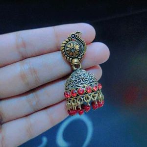 Traditional Ethnic Antique Gold Peacock Jhumkas wi