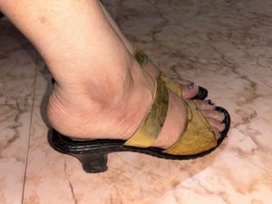 black heels with golden belt