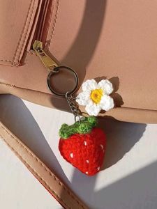 Cute Crochet Strawberry & Flower Keychain